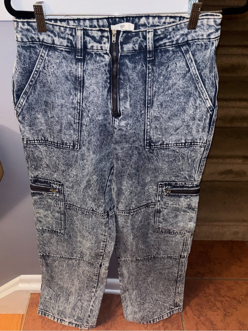 bp Acid Wash Cargo Jeans in Black and Gray